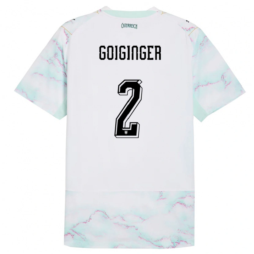 Danxen Niño Camiseta Austria Alessandro Goiginger #2 Blanco Verde Oro 2ª Equipación 26-28 La Camisa