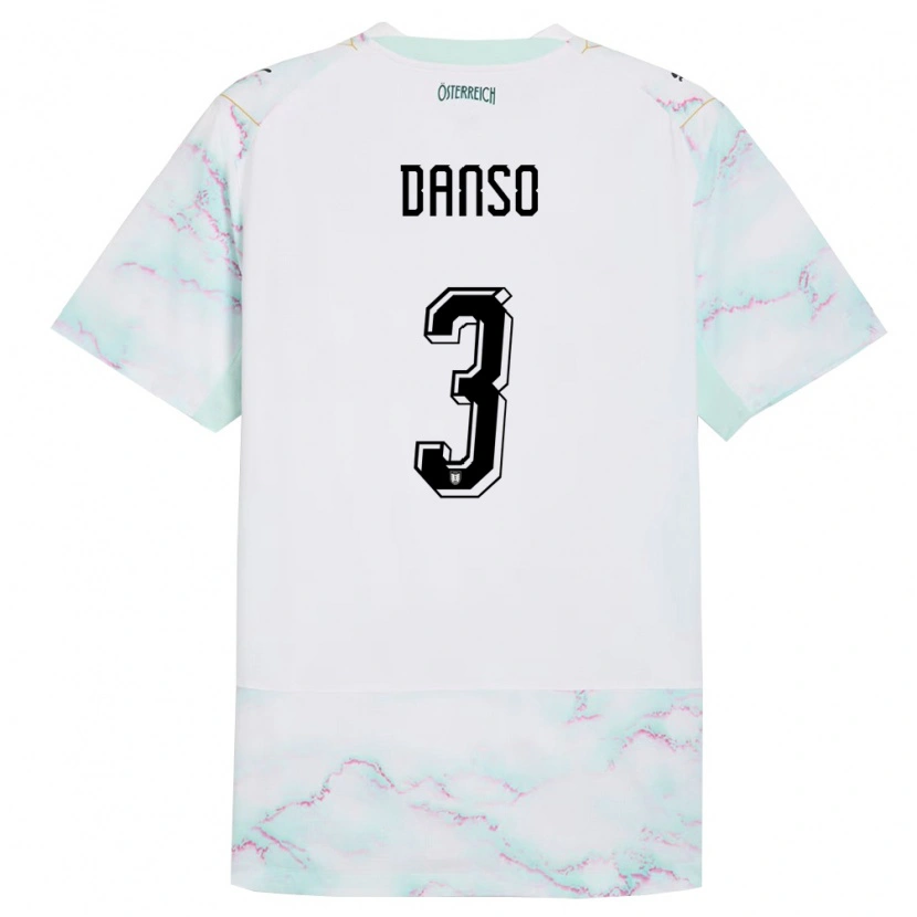 Danxen Niño Camiseta Austria Kevin Danso #3 Blanco Verde Oro 2ª Equipación 26-28 La Camisa