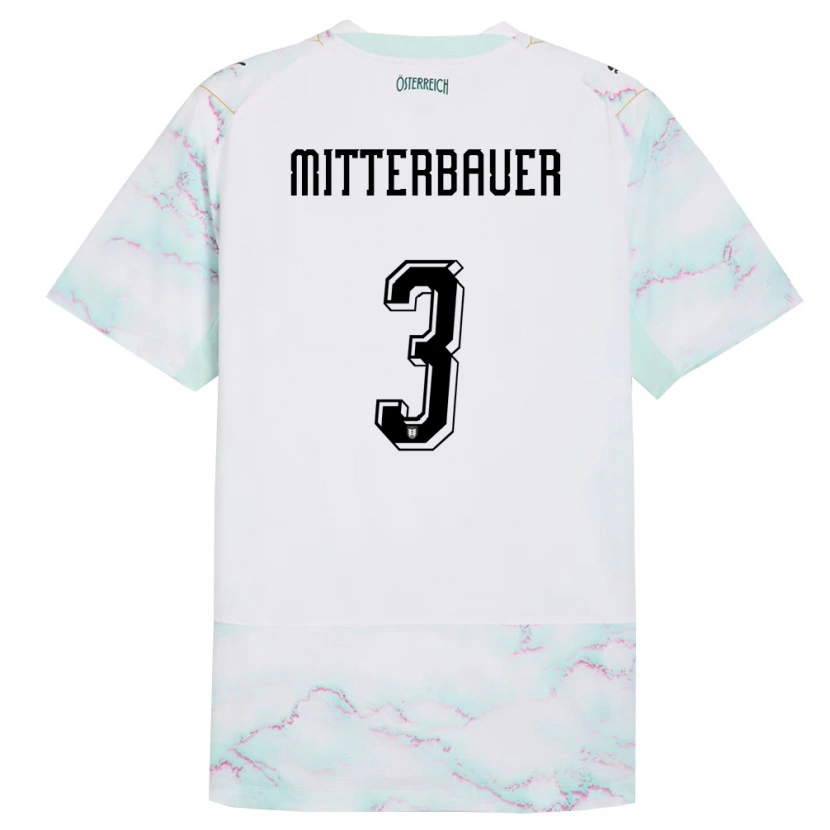 Danxen Niño Camiseta Austria Elias Mitterbauer #3 Blanco Verde Oro 2ª Equipación 26-28 La Camisa