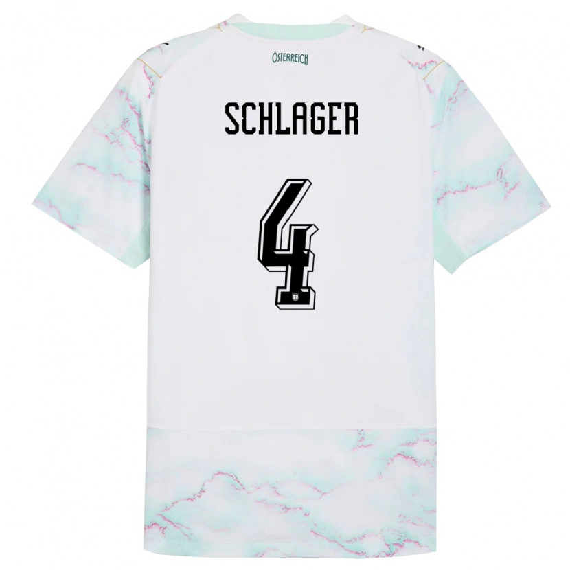 Danxen Niño Camiseta Austria Xaver Schlager #4 Blanco Verde Oro 2ª Equipación 26-28 La Camisa