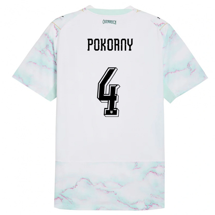 Danxen Niño Camiseta Austria Jakob Pokorny #4 Blanco Verde Oro 2ª Equipación 26-28 La Camisa