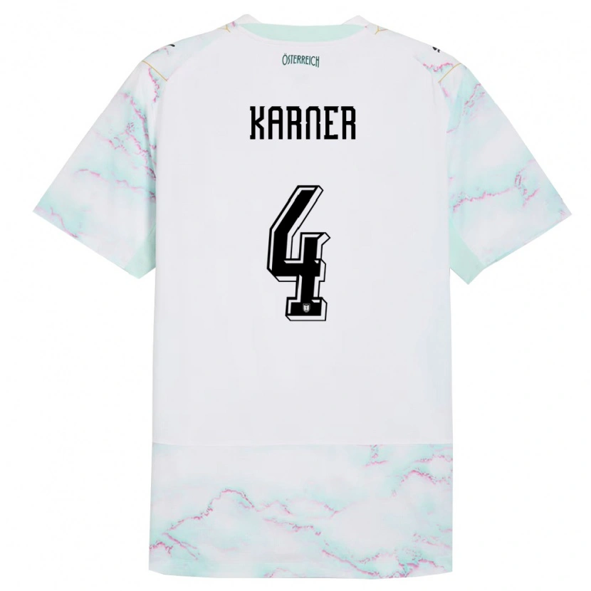 Danxen Niño Camiseta Austria Jan Karner #4 Blanco Verde Oro 2ª Equipación 26-28 La Camisa