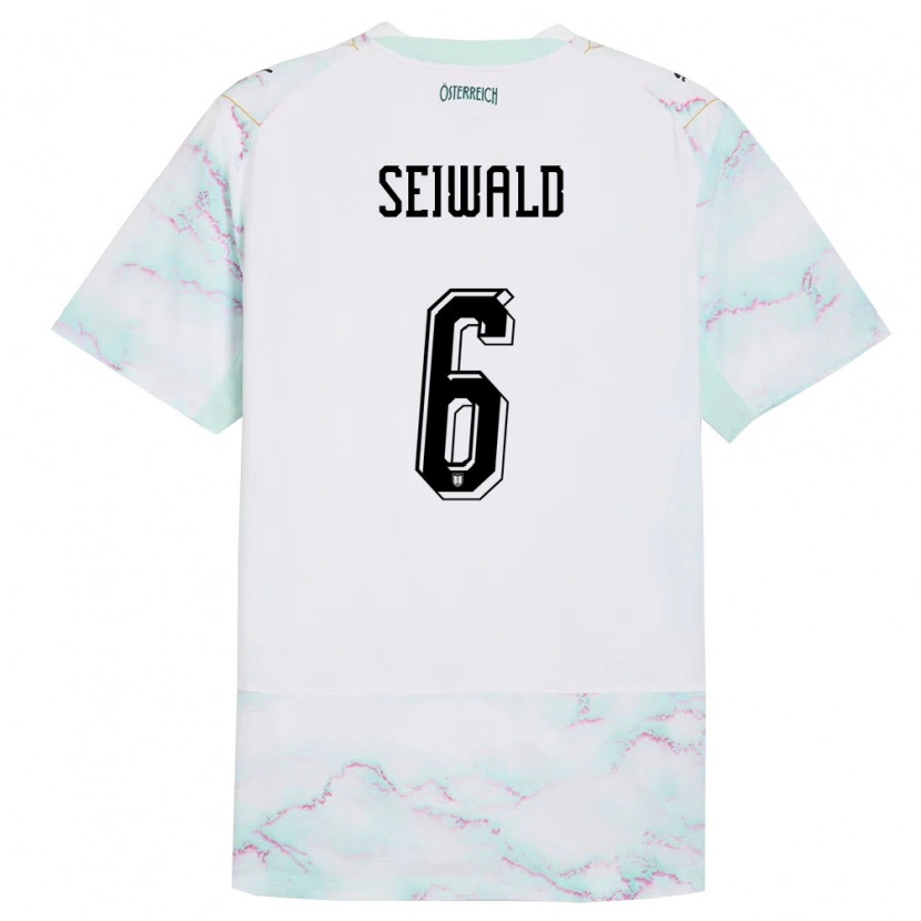 Danxen Niño Camiseta Austria Nicolas Seiwald #6 Blanco Verde Oro 2ª Equipación 26-28 La Camisa