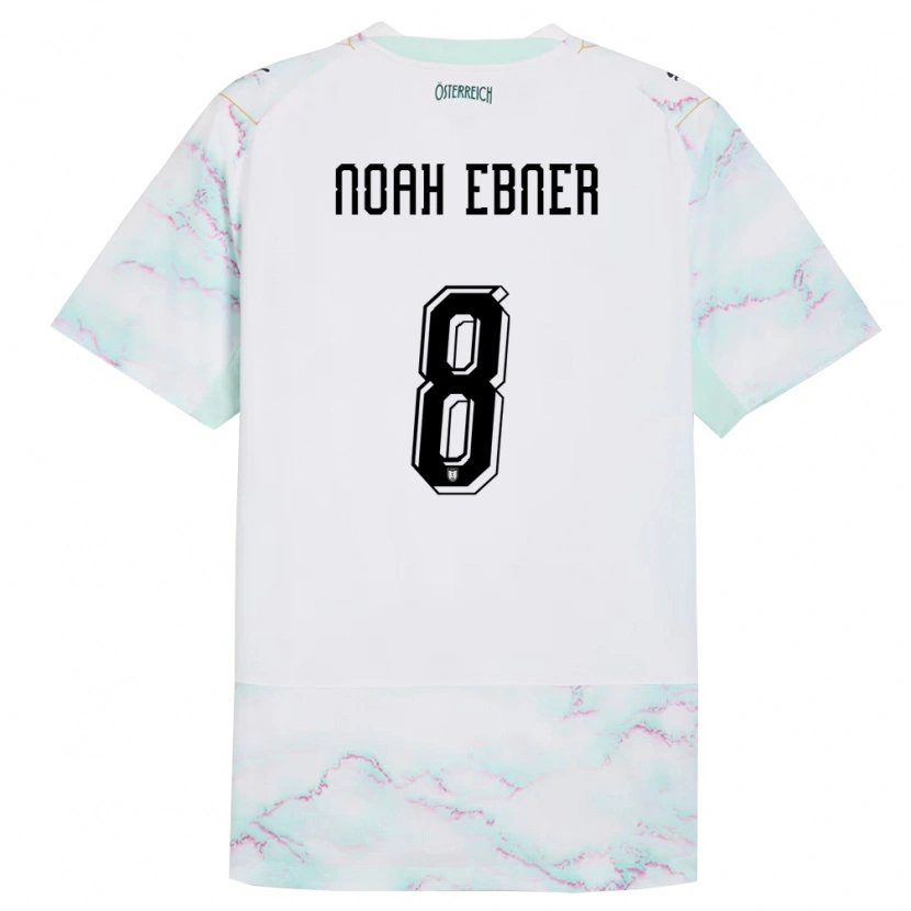 Danxen Niño Camiseta Austria Noah Ebner #8 Blanco Verde Oro 2ª Equipación 26-28 La Camisa