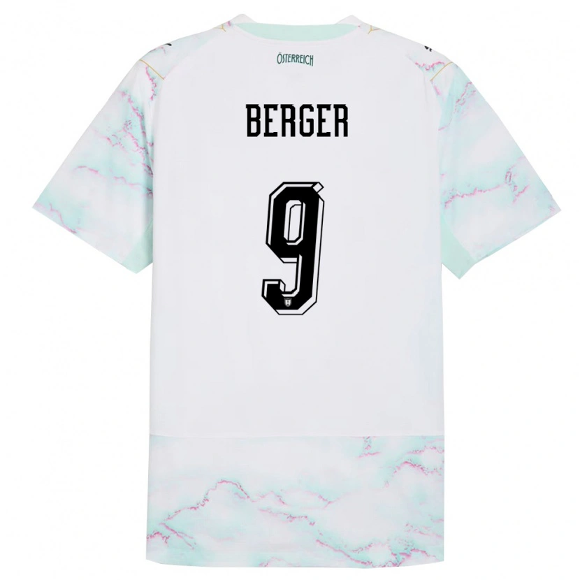 Danxen Niño Camiseta Austria Nico Berger #9 Blanco Verde Oro 2ª Equipación 26-28 La Camisa