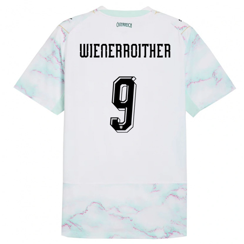 Danxen Niño Camiseta Austria Katja Wienerroither #9 Blanco Verde Oro 2ª Equipación 26-28 La Camisa