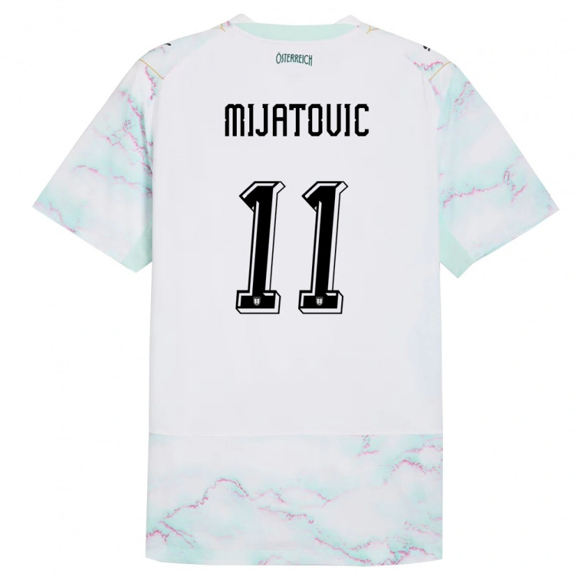 Danxen Niño Camiseta Austria Luca Mijatovic #11 Blanco Verde Oro 2ª Equipación 26-28 La Camisa