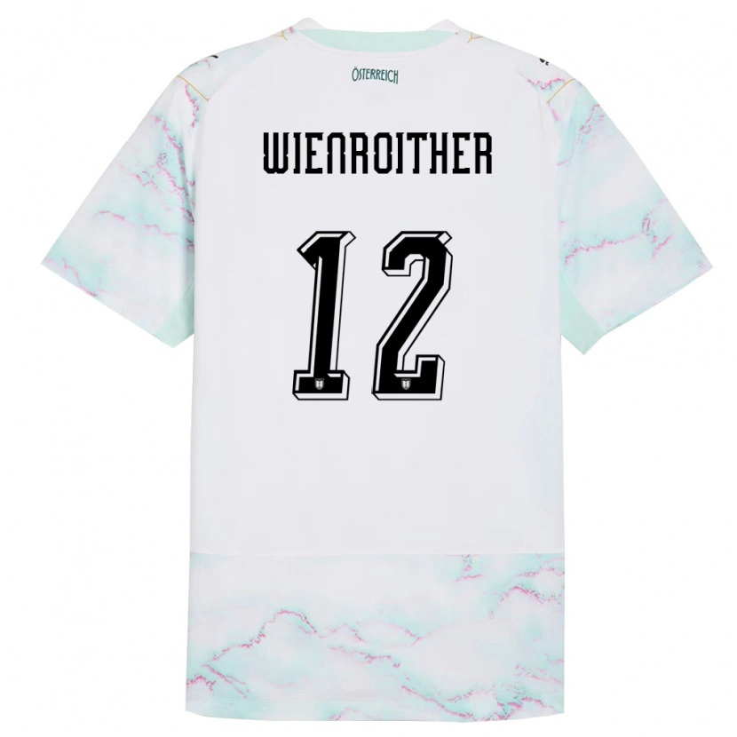 Danxen Niño Camiseta Austria Laura Wienroither #12 Blanco Verde Oro 2ª Equipación 26-28 La Camisa