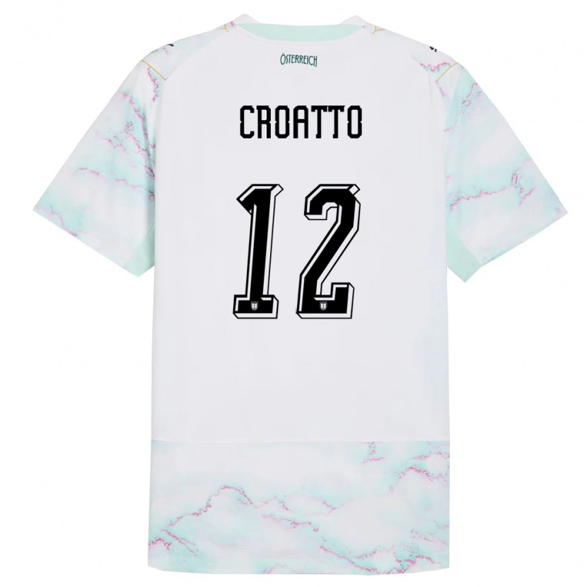 Danxen Niño Camiseta Austria Michela Croatto #12 Blanco Verde Oro 2ª Equipación 26-28 La Camisa