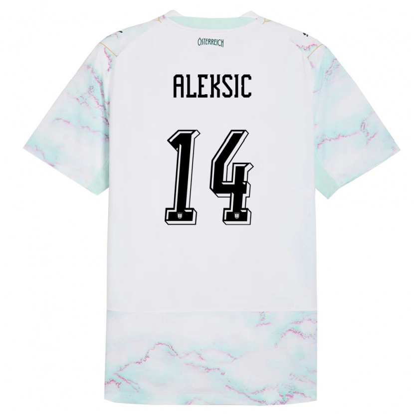 Danxen Niño Camiseta Austria Filip Aleksic #14 Blanco Verde Oro 2ª Equipación 26-28 La Camisa