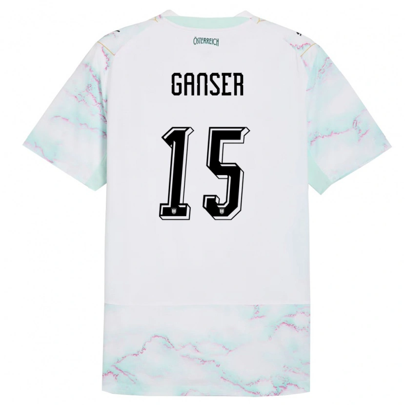 Danxen Niño Camiseta Austria Emil Ganser #15 Blanco Verde Oro 2ª Equipación 26-28 La Camisa
