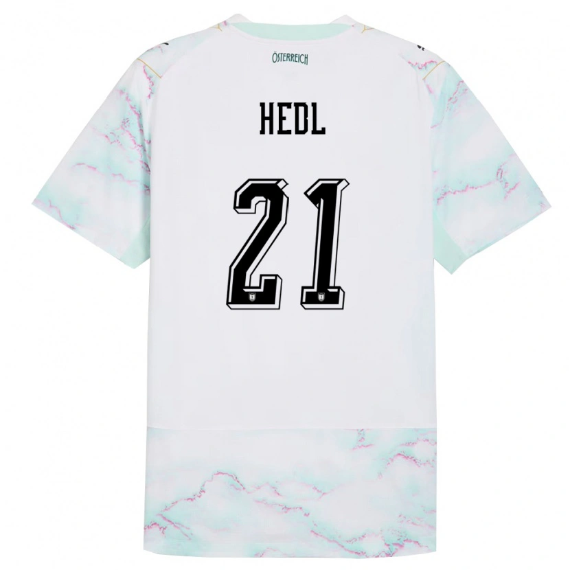 Danxen Niño Camiseta Austria Philip Hedl #21 Blanco Verde Oro 2ª Equipación 26-28 La Camisa