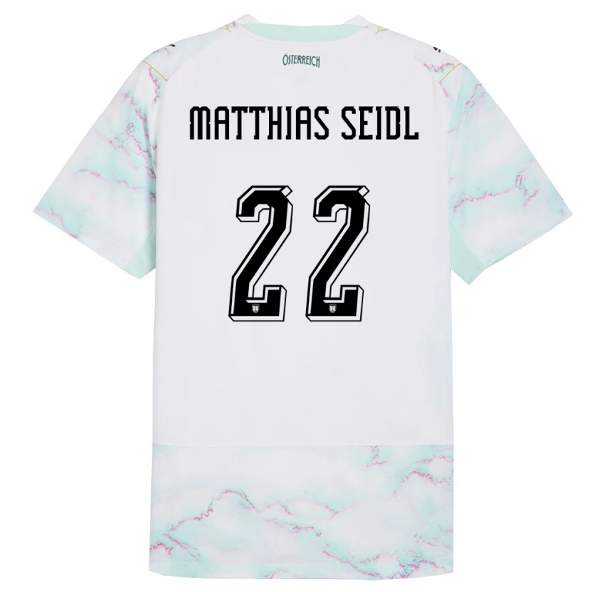 Danxen Niño Camiseta Austria Matthias Seidl #22 Blanco Verde Oro 2ª Equipación 26-28 La Camisa
