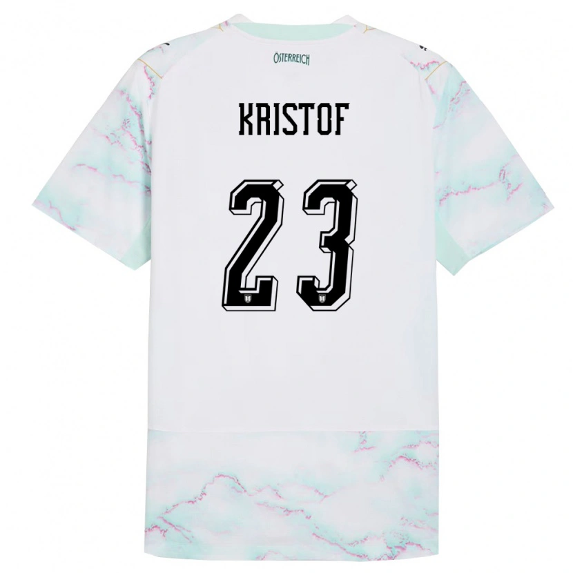 Danxen Niño Camiseta Austria Nicolas Kristof #23 Blanco Verde Oro 2ª Equipación 26-28 La Camisa