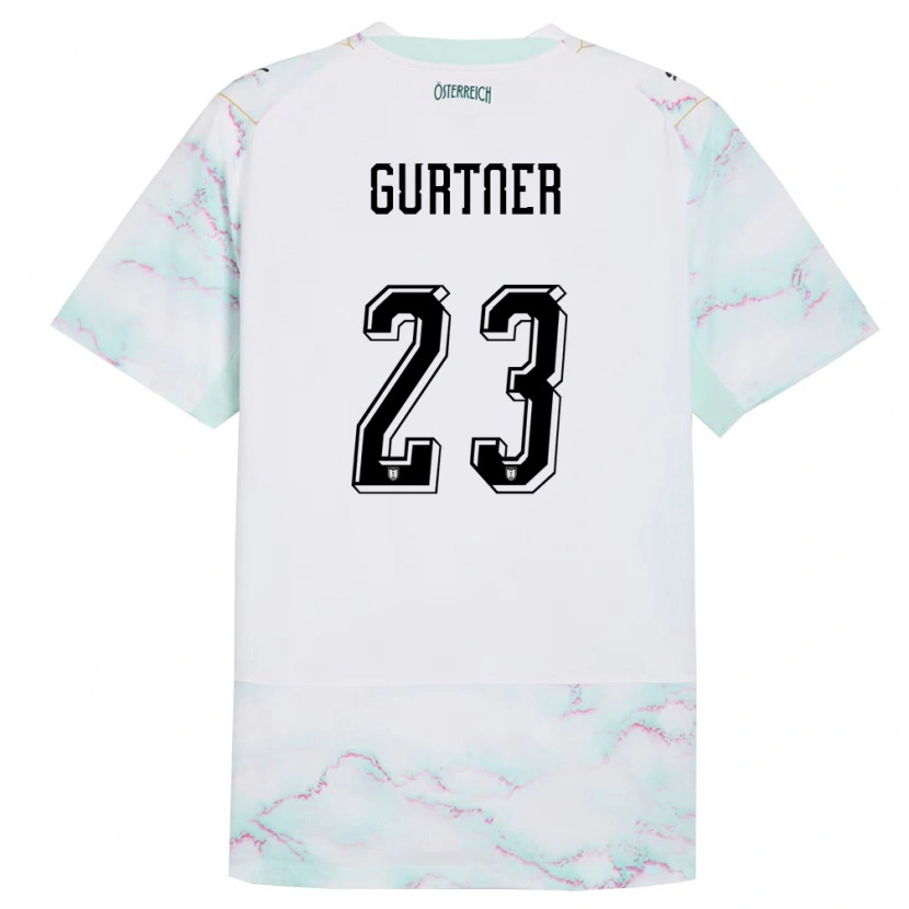 Danxen Niño Camiseta Austria Andrea Gurtner #23 Blanco Verde Oro 2ª Equipación 26-28 La Camisa
