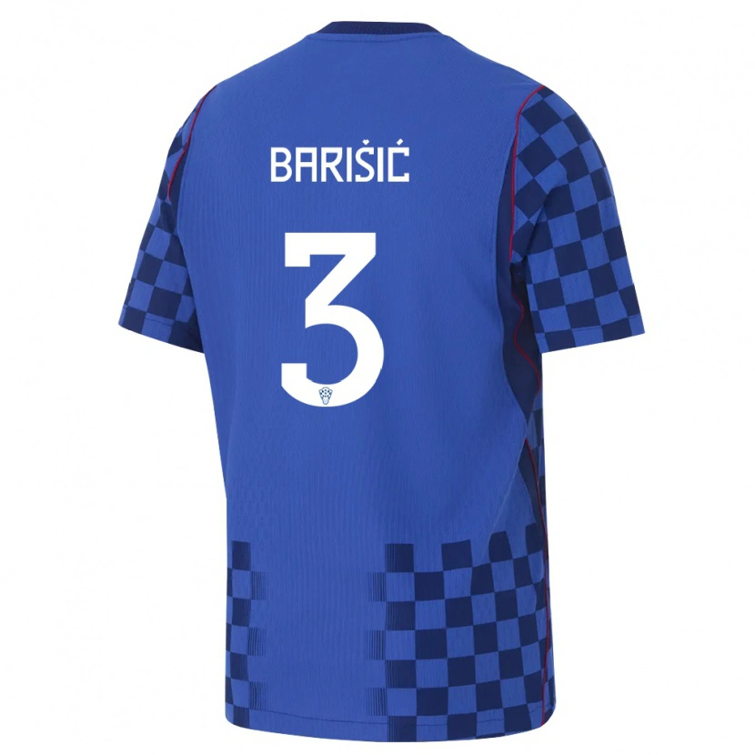 Danxen Niño Camiseta Croacia Borna Barisic #3 Azul Marino Rojo 2ª Equipación 26-28 La Camisa