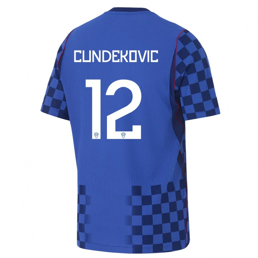 Danxen Niño Camiseta Croacia Josip Cundekovic #12 Azul Marino Rojo 2ª Equipación 26-28 La Camisa