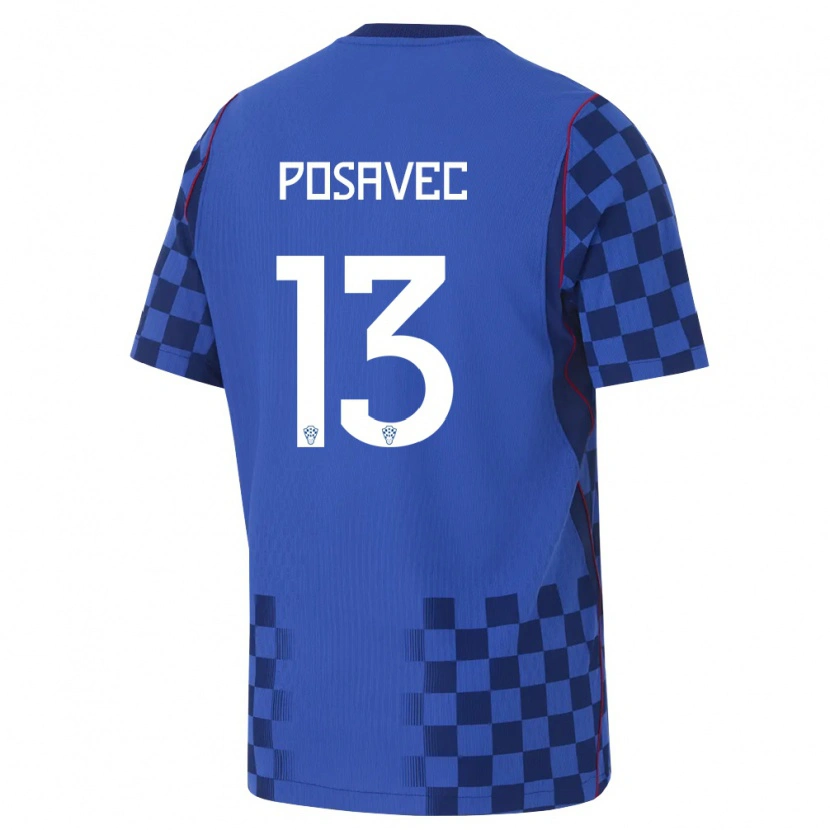 Danxen Niño Camiseta Croacia Luka Posavec #13 Azul Marino Rojo 2ª Equipación 26-28 La Camisa