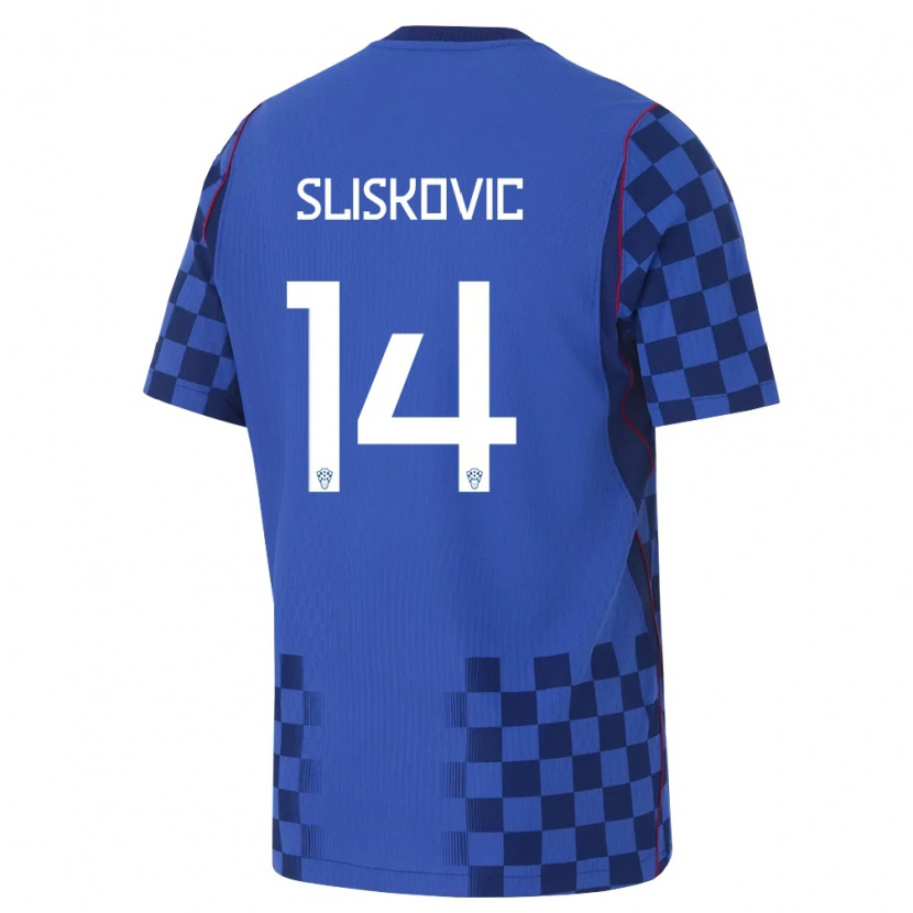 Danxen Niño Camiseta Croacia Duje Sliskovic #14 Azul Marino Rojo 2ª Equipación 26-28 La Camisa