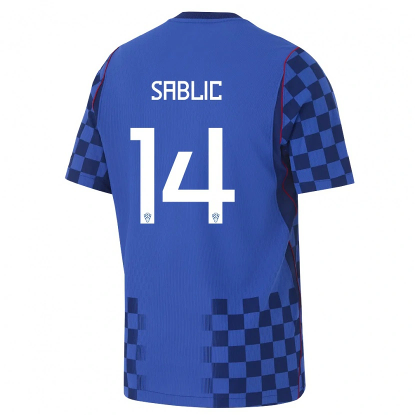 Danxen Niño Camiseta Croacia Vito Sablic #14 Azul Marino Rojo 2ª Equipación 26-28 La Camisa