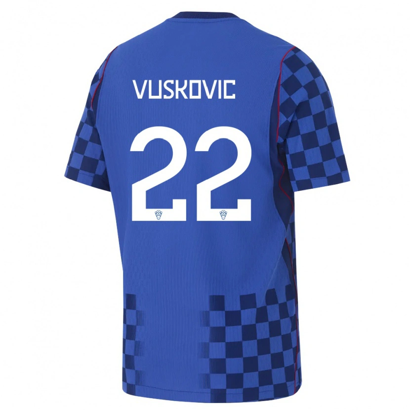 Danxen Niño Camiseta Croacia Luka Vuskovic #22 Azul Marino Rojo 2ª Equipación 26-28 La Camisa