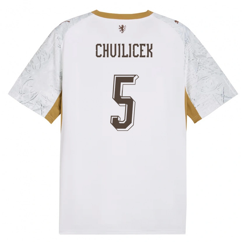 Danxen Niño Camiseta Chequia Jakub Chvilicek #5 Marfil Oro Gris 2ª Equipación 26-28 La Camisa