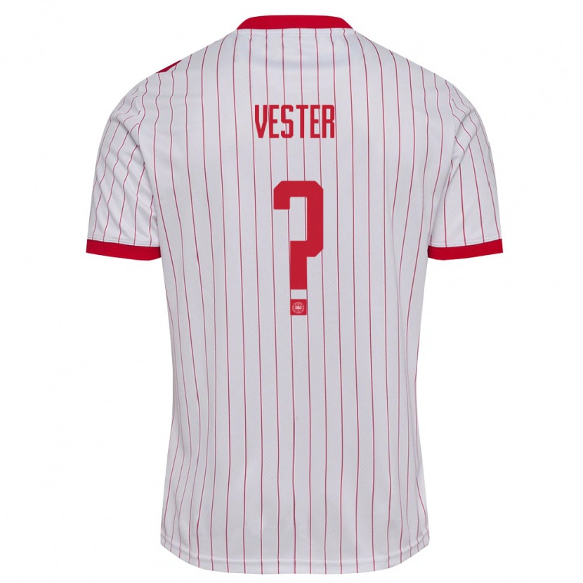 Danxen Niño Camiseta Dinamarca Jakob Vester #0 Blanco Rojo 2ª Equipación 26-28 La Camisa