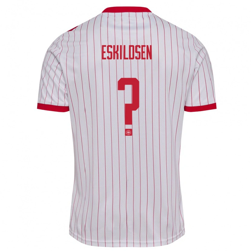 Danxen Niño Camiseta Dinamarca Marcus Eskildsen #0 Blanco Rojo 2ª Equipación 26-28 La Camisa