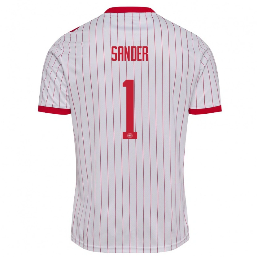 Danxen Niño Camiseta Dinamarca Theo Sander #1 Blanco Rojo 2ª Equipación 26-28 La Camisa