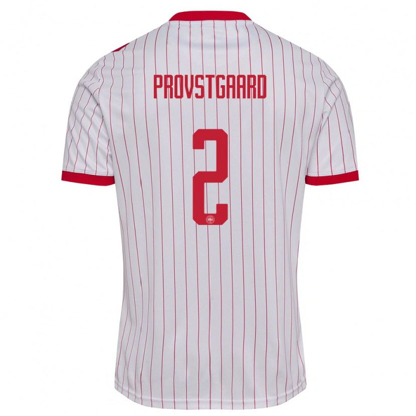 Danxen Niño Camiseta Dinamarca Oliver Provstgaard #2 Blanco Rojo 2ª Equipación 26-28 La Camisa