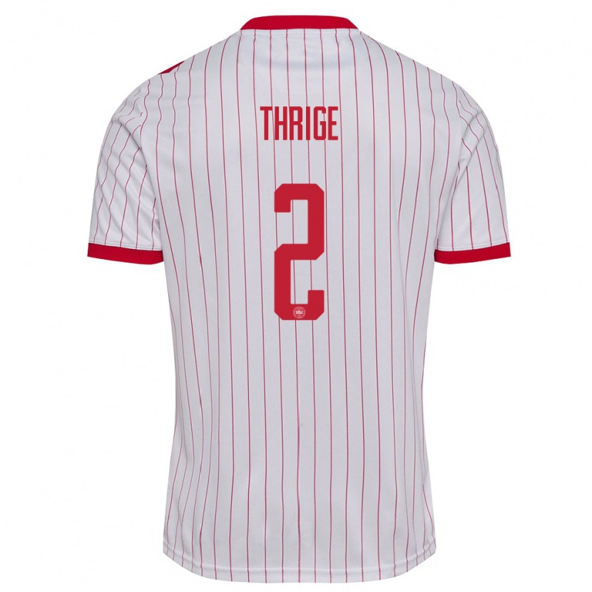 Danxen Niño Camiseta Dinamarca Sara Thrige #2 Blanco Rojo 2ª Equipación 26-28 La Camisa