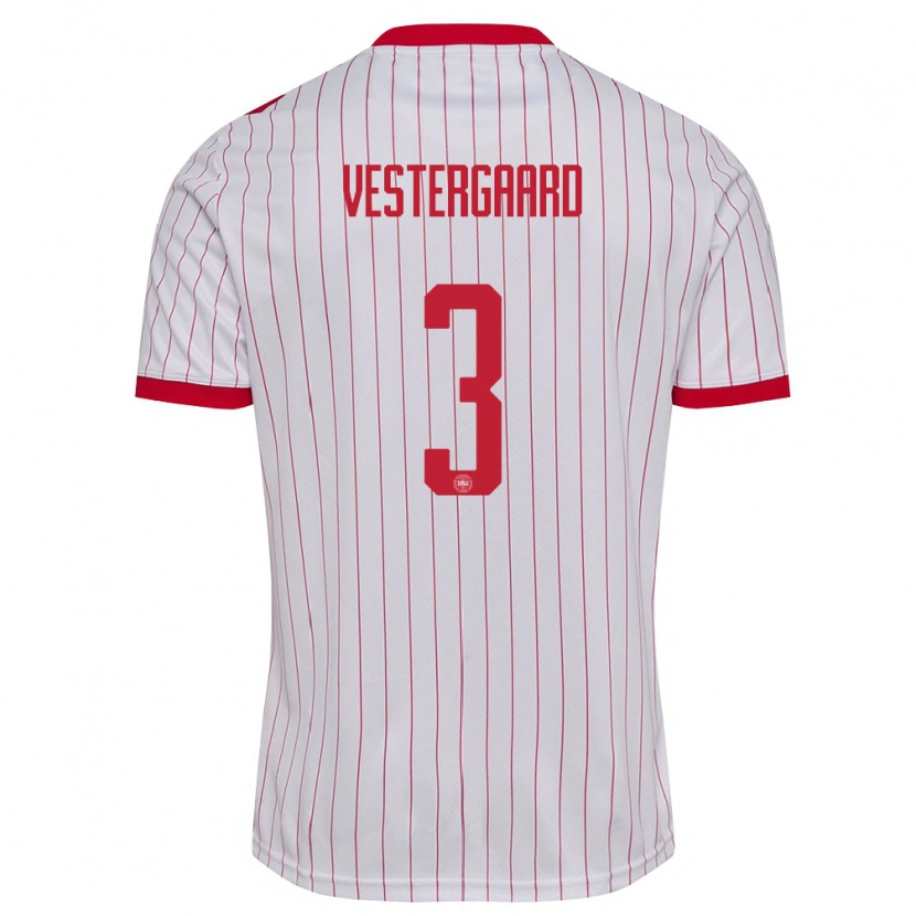 Danxen Niño Camiseta Dinamarca Jannik Vestergaard #3 Blanco Rojo 2ª Equipación 26-28 La Camisa
