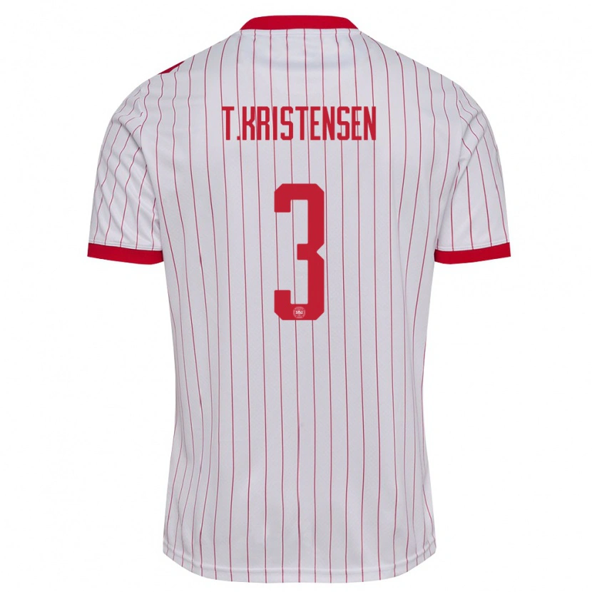 Danxen Niño Camiseta Dinamarca Thomas Kristensen #3 Blanco Rojo 2ª Equipación 26-28 La Camisa
