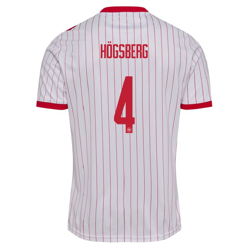 Danxen Niño Camiseta Dinamarca Lucas Høgsberg #4 Blanco Rojo 2ª Equipación 26-28 La Camisa