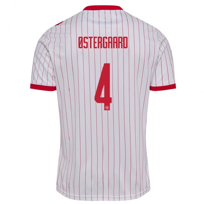 Danxen Niño Camiseta Dinamarca Marcus Østergaard #4 Blanco Rojo 2ª Equipación 26-28 La Camisa
