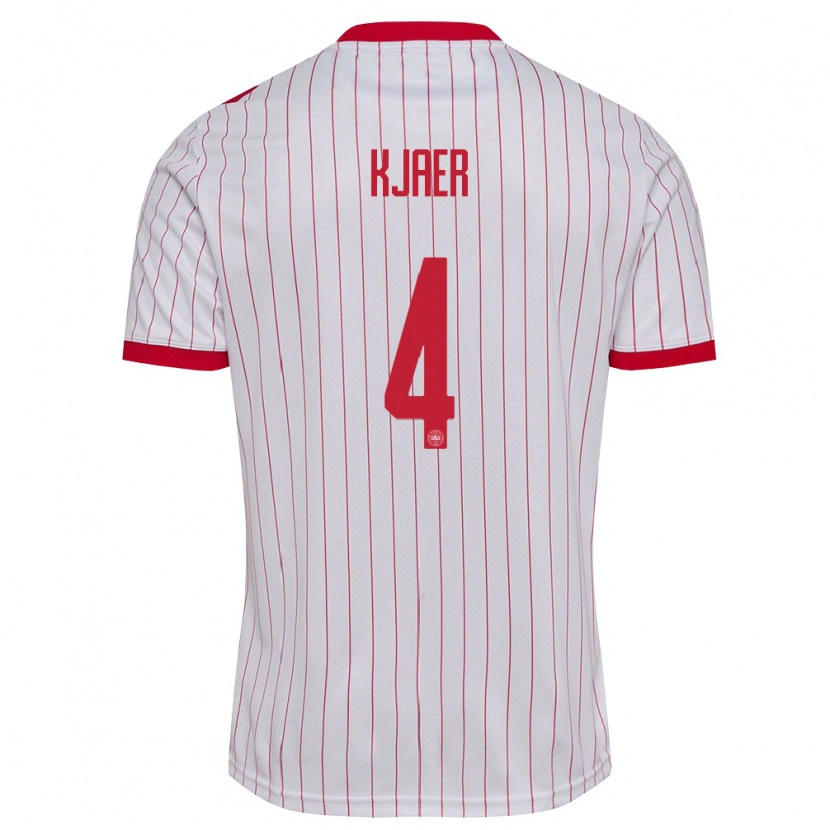 Danxen Niño Camiseta Dinamarca Simon Kjaer #4 Blanco Rojo 2ª Equipación 26-28 La Camisa