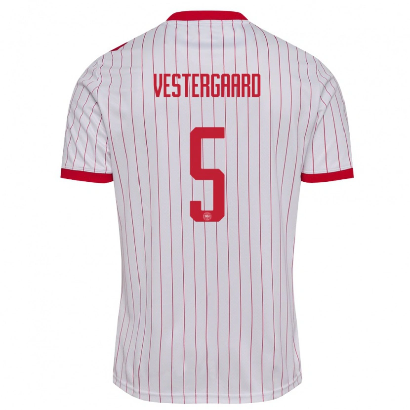 Danxen Niño Camiseta Dinamarca Frederik Vestergaard #5 Blanco Rojo 2ª Equipación 26-28 La Camisa