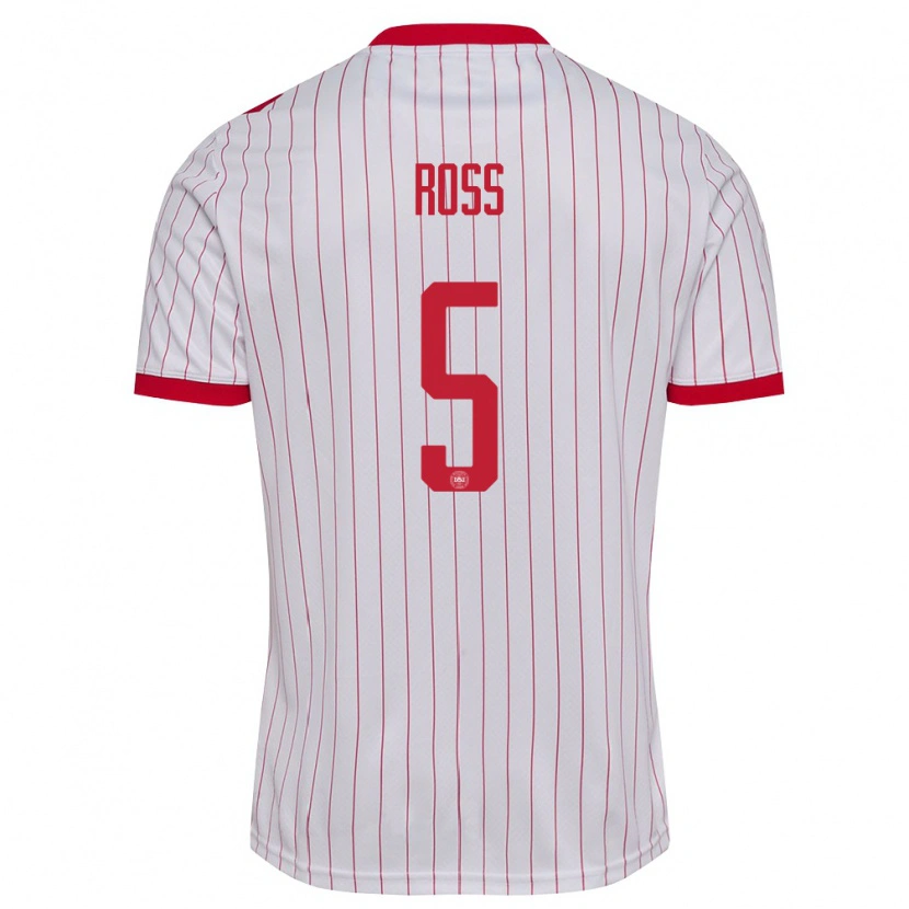 Danxen Niño Camiseta Dinamarca Mathias Ross #5 Blanco Rojo 2ª Equipación 26-28 La Camisa