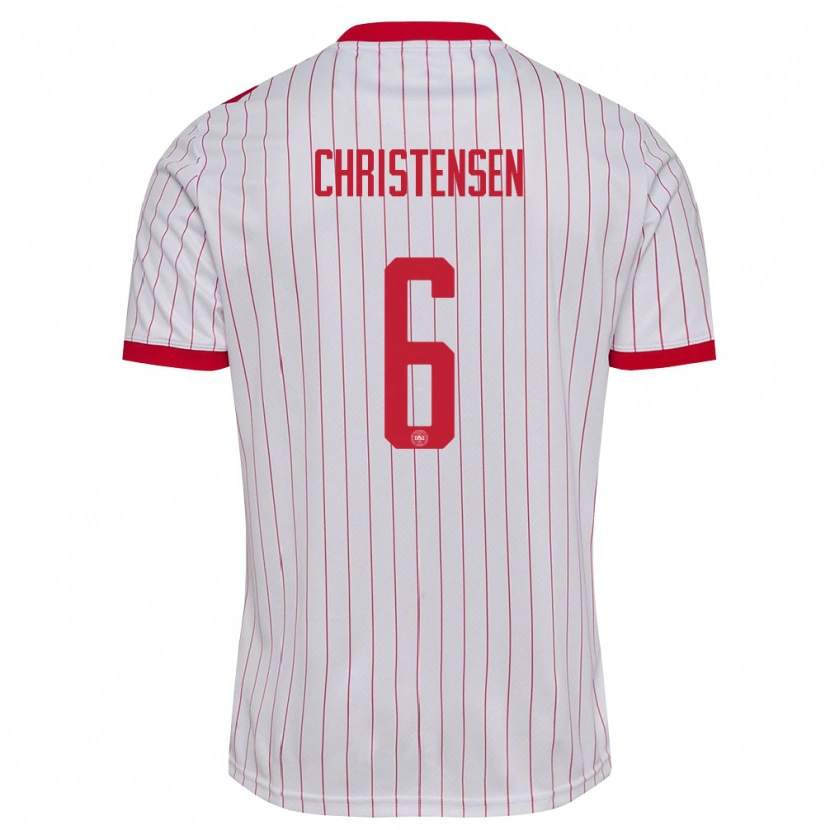 Danxen Niño Camiseta Dinamarca Andreas Christensen #6 Blanco Rojo 2ª Equipación 26-28 La Camisa