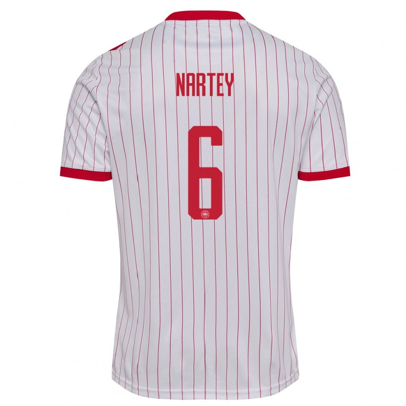 Danxen Niño Camiseta Dinamarca Nikolas Nartey #6 Blanco Rojo 2ª Equipación 26-28 La Camisa