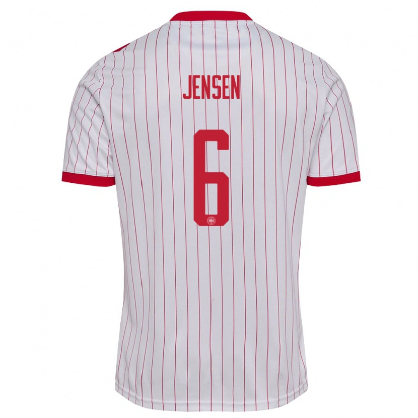 Danxen Niño Camiseta Dinamarca Max Jensen #6 Blanco Rojo 2ª Equipación 26-28 La Camisa