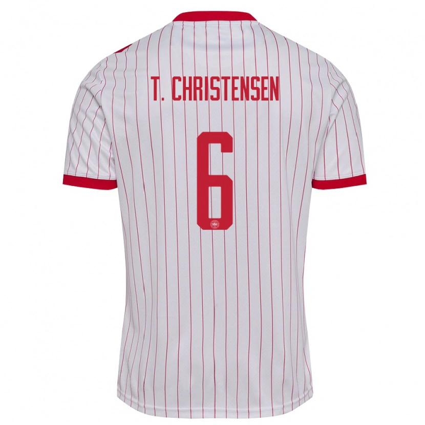 Danxen Niño Camiseta Dinamarca Tristan Christensen #6 Blanco Rojo 2ª Equipación 26-28 La Camisa