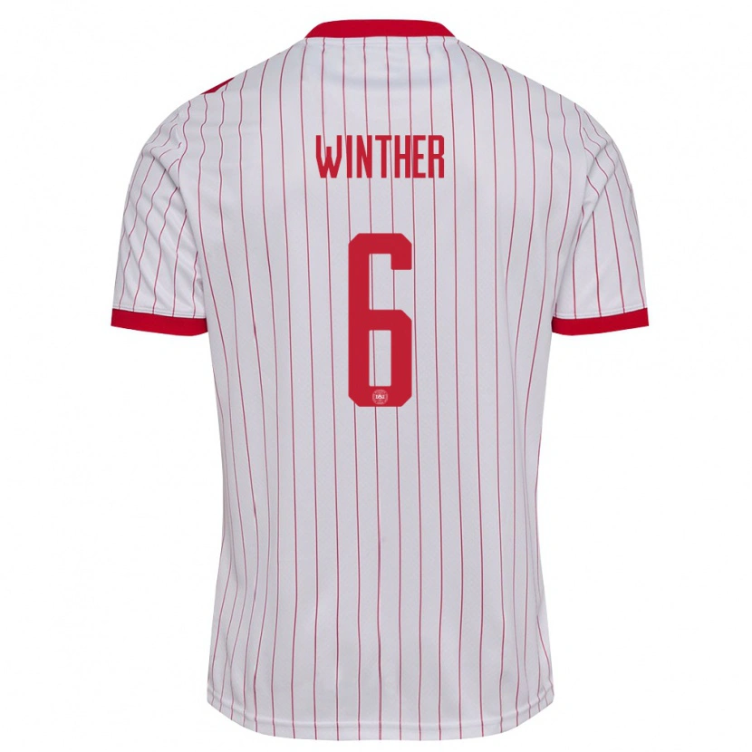 Danxen Niño Camiseta Dinamarca Casper Winther #6 Blanco Rojo 2ª Equipación 26-28 La Camisa