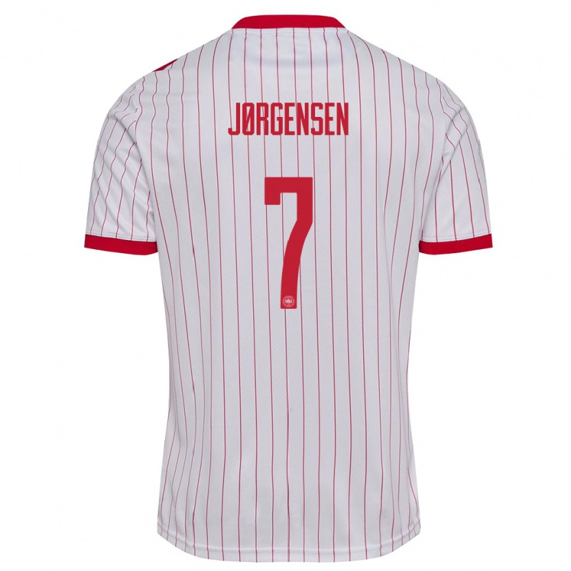 Danxen Niño Camiseta Dinamarca Lukas Jørgensen #7 Blanco Rojo 2ª Equipación 26-28 La Camisa
