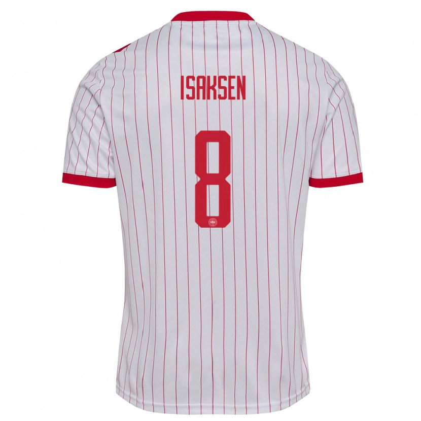 Danxen Niño Camiseta Dinamarca Gustav Isaksen #8 Blanco Rojo 2ª Equipación 26-28 La Camisa