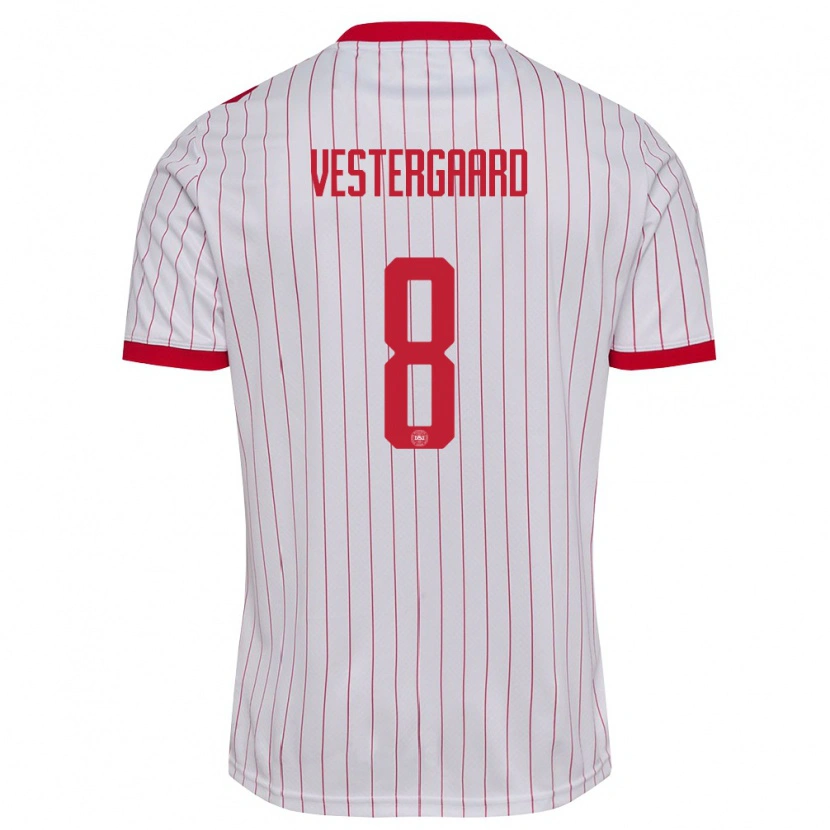Danxen Niño Camiseta Dinamarca Frederik Vestergaard #8 Blanco Rojo 2ª Equipación 26-28 La Camisa