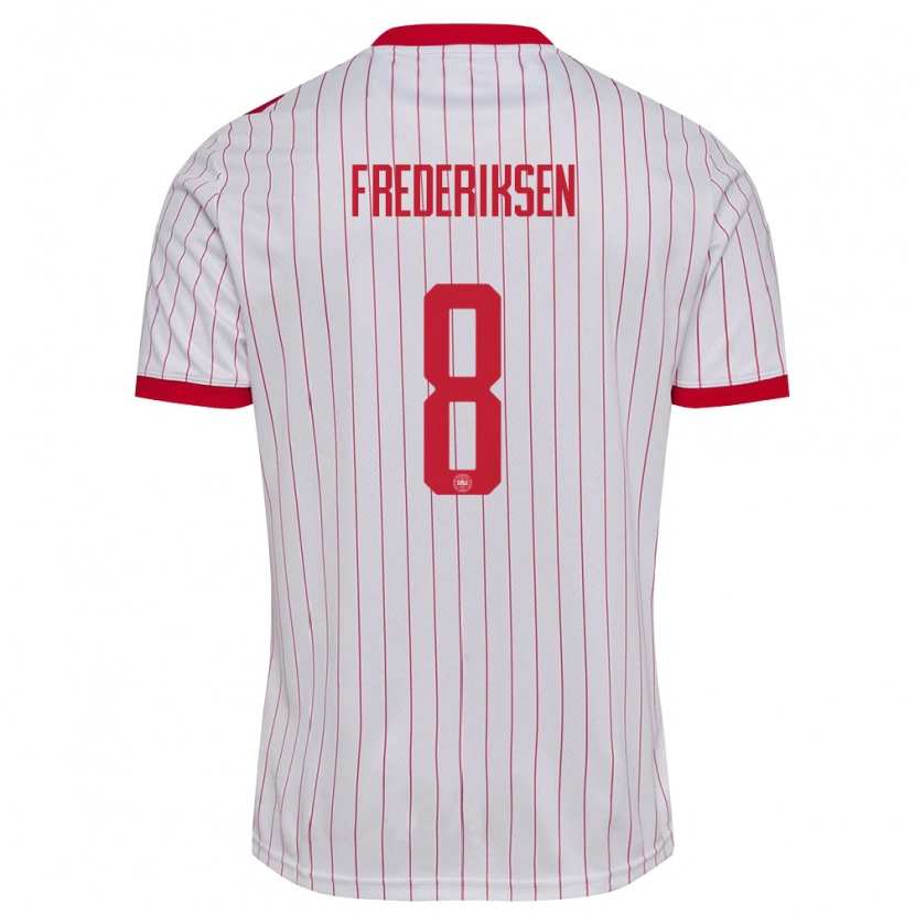 Danxen Niño Camiseta Dinamarca Albert Frederiksen #8 Blanco Rojo 2ª Equipación 26-28 La Camisa