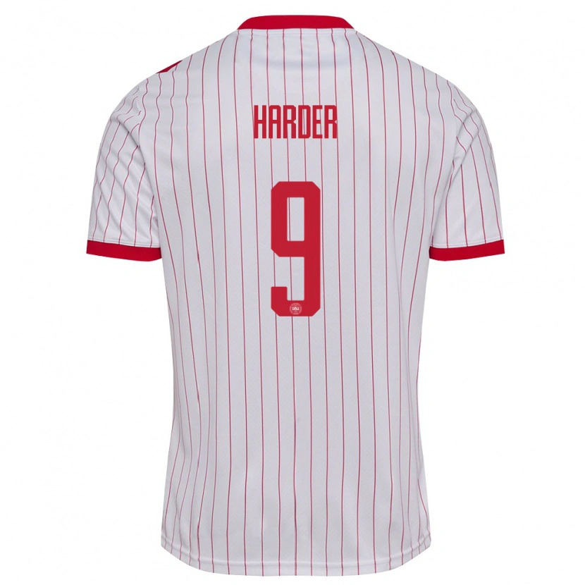 Danxen Niño Camiseta Dinamarca Conrad Harder #9 Blanco Rojo 2ª Equipación 26-28 La Camisa