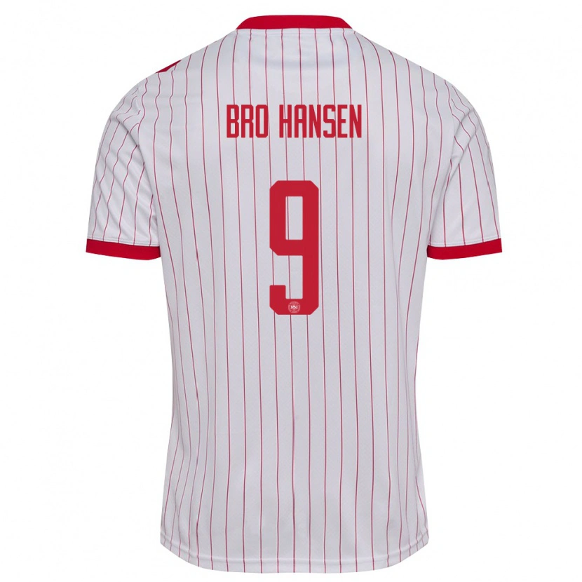 Danxen Niño Camiseta Dinamarca Mikkel Bro Hansen #9 Blanco Rojo 2ª Equipación 26-28 La Camisa