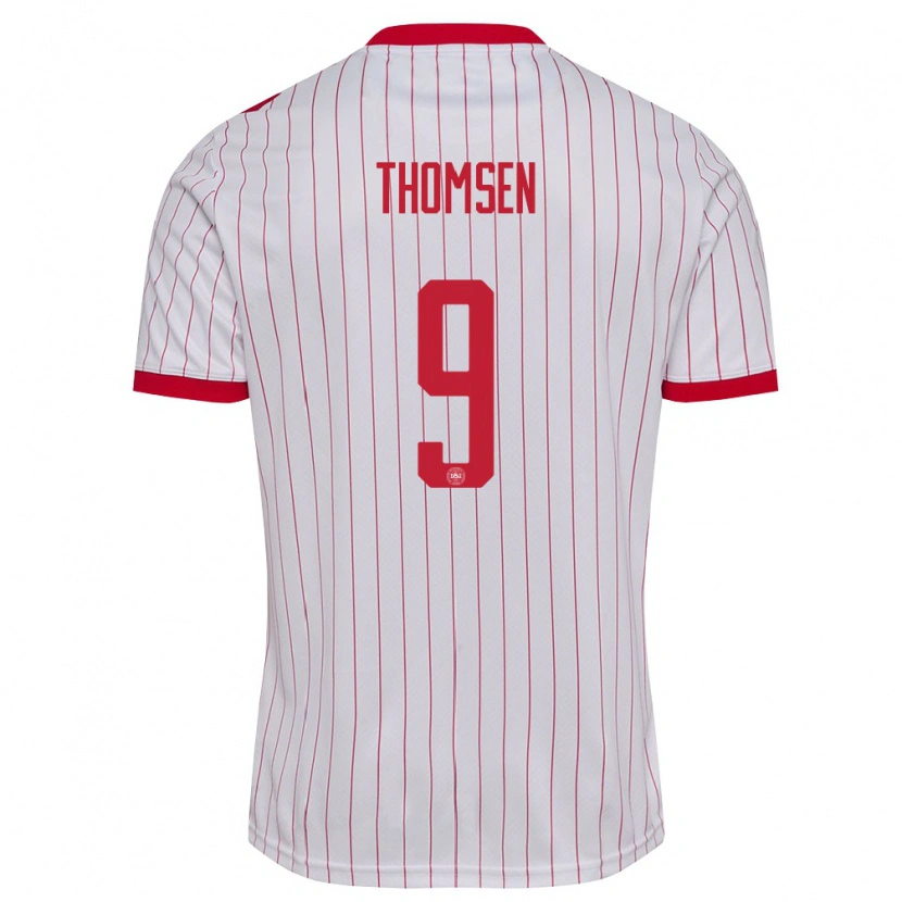 Danxen Niño Camiseta Dinamarca Tristan Thomsen #9 Blanco Rojo 2ª Equipación 26-28 La Camisa